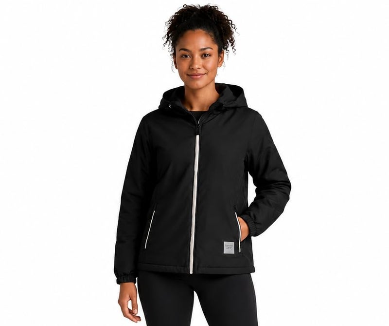 Reebok Womens Windbreaker Jacket - Lightweight Wind Water Resistant Insulated Zip Up Jackets for Women with Pockets & Hood, Size Large, Black - Image 1