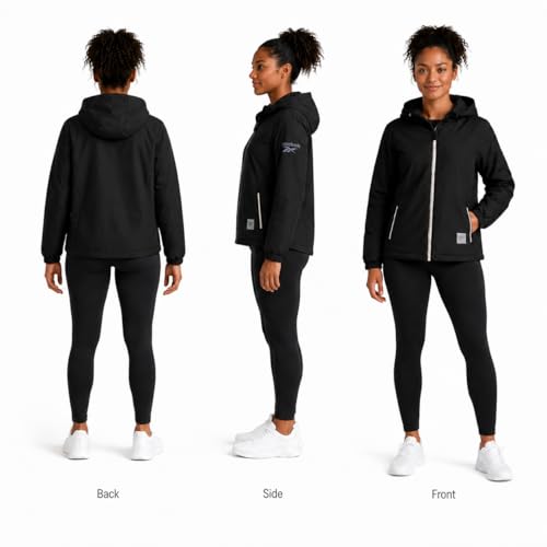 Reebok Womens Windbreaker Jacket - Lightweight Wind Water Resistant Insulated Zip Up Jackets for Women with Pockets & Hood, Size Large, Black - Image 2