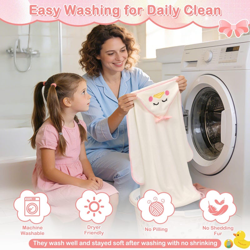 Flasoo 4 PCS Baby Towels Set, Soft Baby Towels and Washcloths Set, 1 Hooded Baby Towel and 3 Baby Washcloths for Newborns, Toddlers, and Kids, 32x32 Baby Towel with Hood for Boy and Girl (Pink Duck) - Image 5