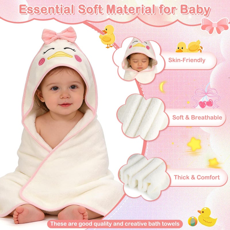 Flasoo 4 PCS Baby Towels Set, Soft Baby Towels and Washcloths Set, 1 Hooded Baby Towel and 3 Baby Washcloths for Newborns, Toddlers, and Kids, 32x32 Baby Towel with Hood for Boy and Girl (Pink Duck) - Image 4