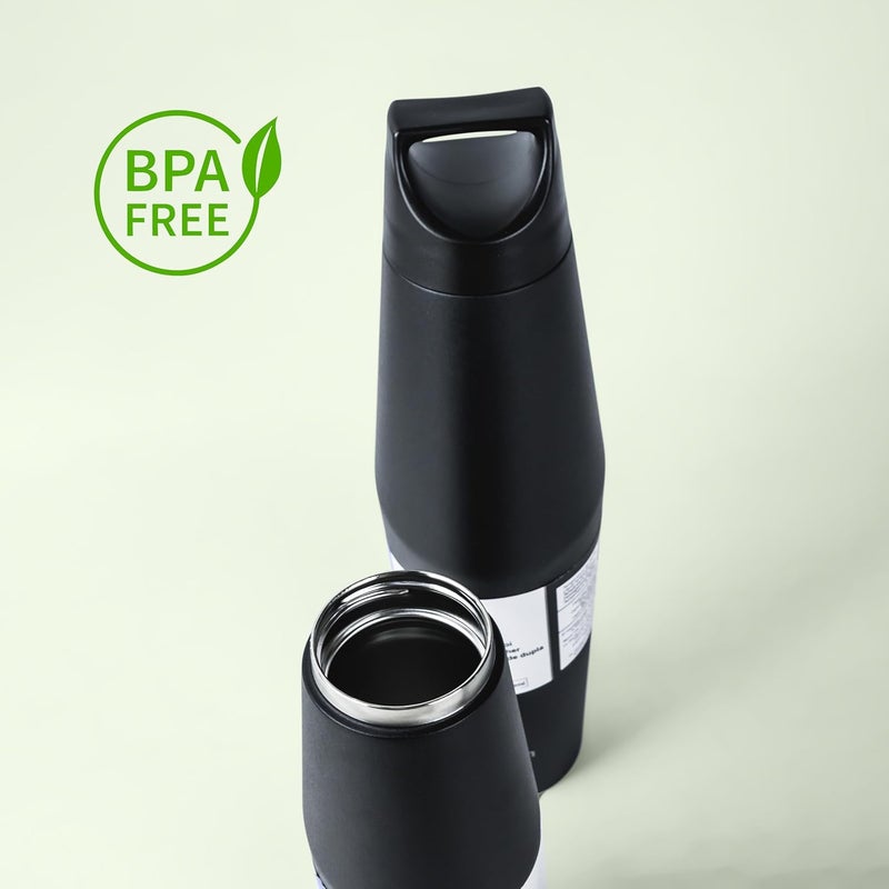 Nessan Double Wall Stainless Steel Vacuum Insulated Travel Flask Bottle for Water, Iced Tea or Hot Coffee, Smoothie and More (Black, 720ml) - Image 1
