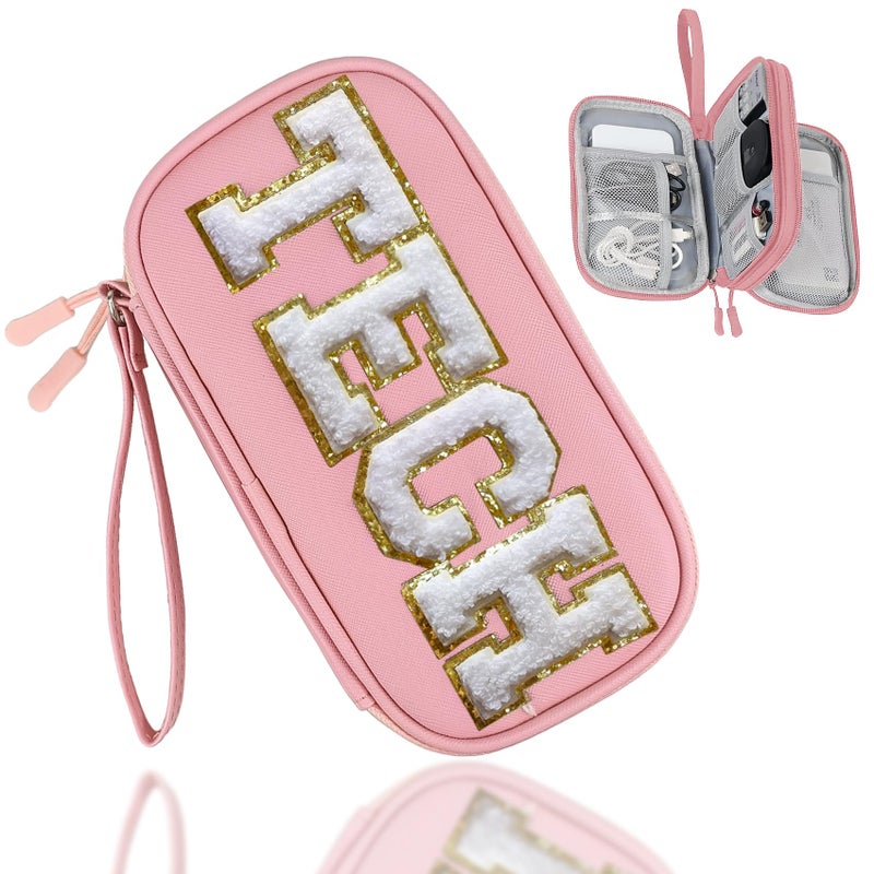 COSHAYSOO Personalized Electronics Travel Organizer Cable Management Case Phone Charger Charging Cords Tech Accessories Pouch, Unique Trip Gifts for Women Traveler College Teen Girls Vacation Pink - Image 1
