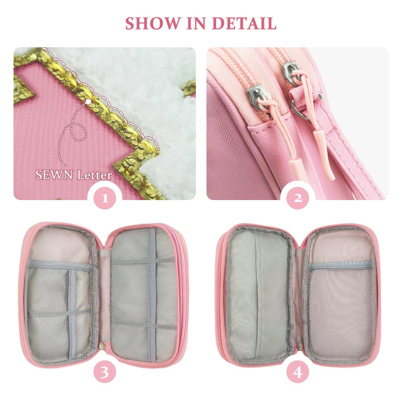 COSHAYSOO Personalized Electronics Travel Organizer Cable Management Case Phone Charger Charging Cords Tech Accessories Pouch, Unique Trip Gifts for Women Traveler College Teen Girls Vacation Pink - Image 3