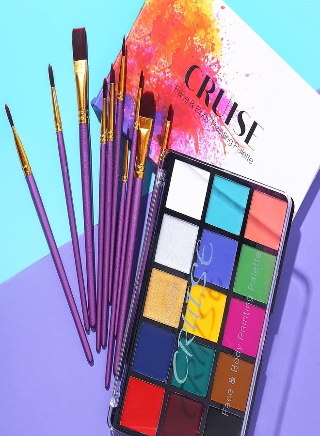 UCANBE Face Body Paint Set, 15 Colors Painting Palette Makeup Kit with 10 Pcs Professional Artist Brushes for Halloween Cosplay Party - Image 2
