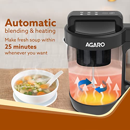 AGARO آجارو إيليت صانع الحساء، 1 لتر، خلط وتسخين تلقائي، 6 وظائف طهي معدة مسبقًا، محرك نحاسي، شفرات من الفولاذ المقاوم للصدأ، رمادي - Image 3