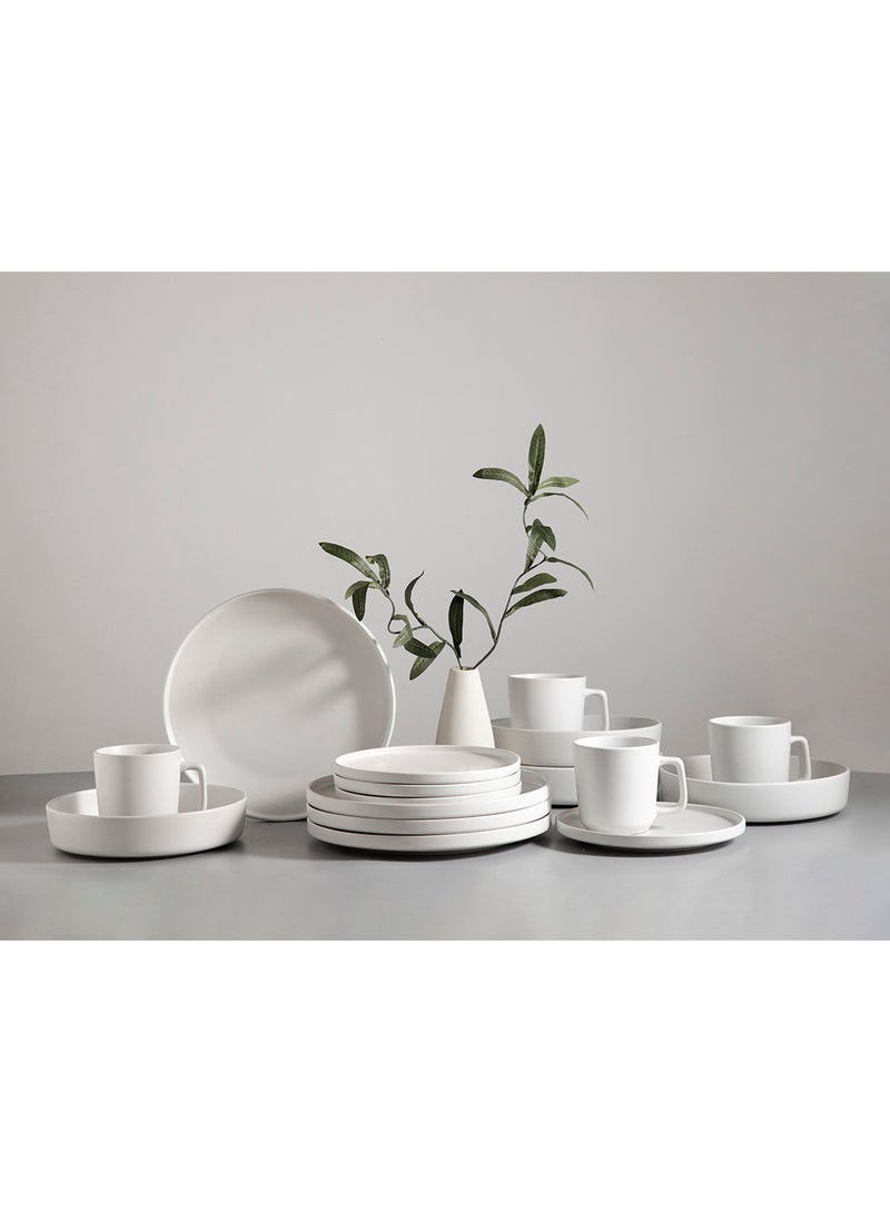 16 Piece Stoneware Dinnerware Set for 4, Kitchen Plates,Bowls And Mugs,Dishwasher & Microwave Safe,Serve for 4 - Matt White Color - Image 1