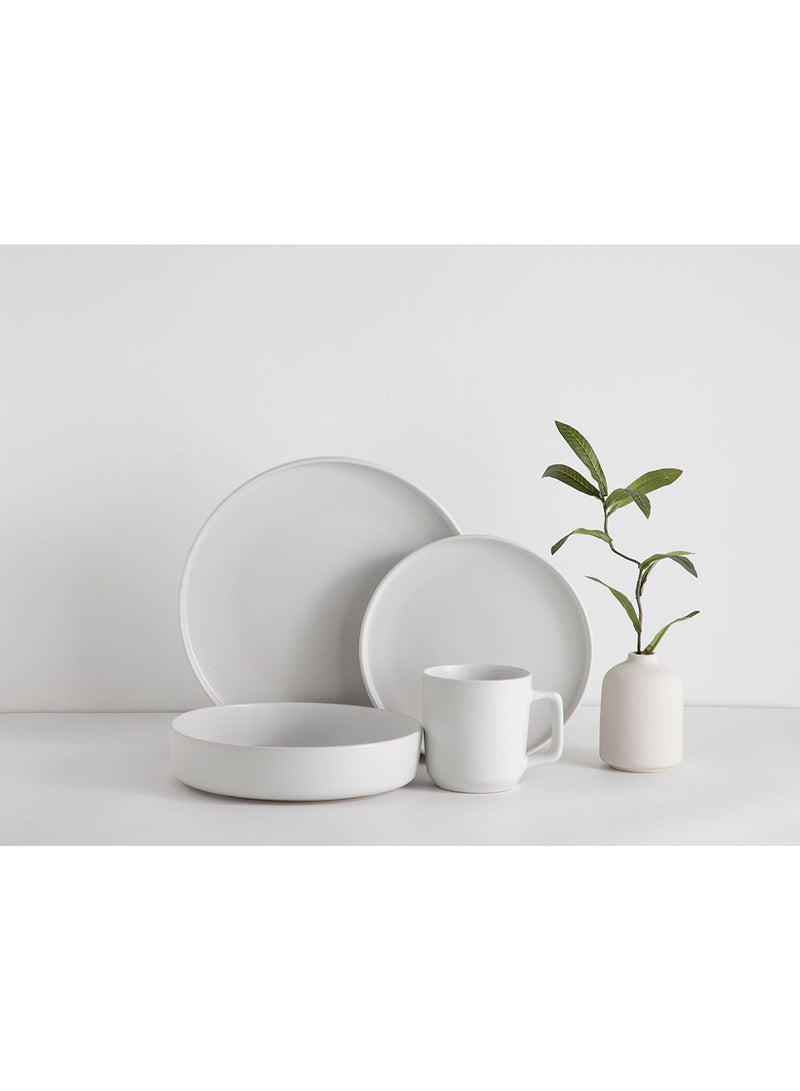 16 Piece Stoneware Dinnerware Set for 4, Kitchen Plates,Bowls And Mugs,Dishwasher & Microwave Safe,Serve for 4 - Matt White Color - Image 3