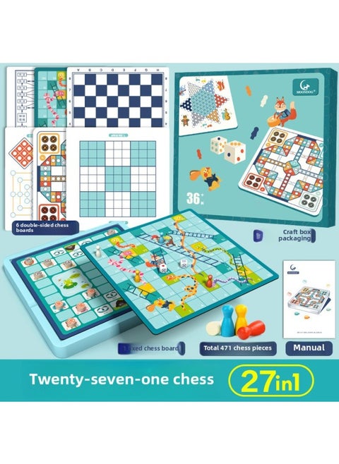 Flying Chess Checkers Gobang Colosseum Snake Chess Children's Toys Educational Two-in-One Student Multifunctional Game-Color:SY-27 In 1 (full Set Of Deluxe Edition Including 4/6/9 Jiugongge Solo Chess) Craft Box