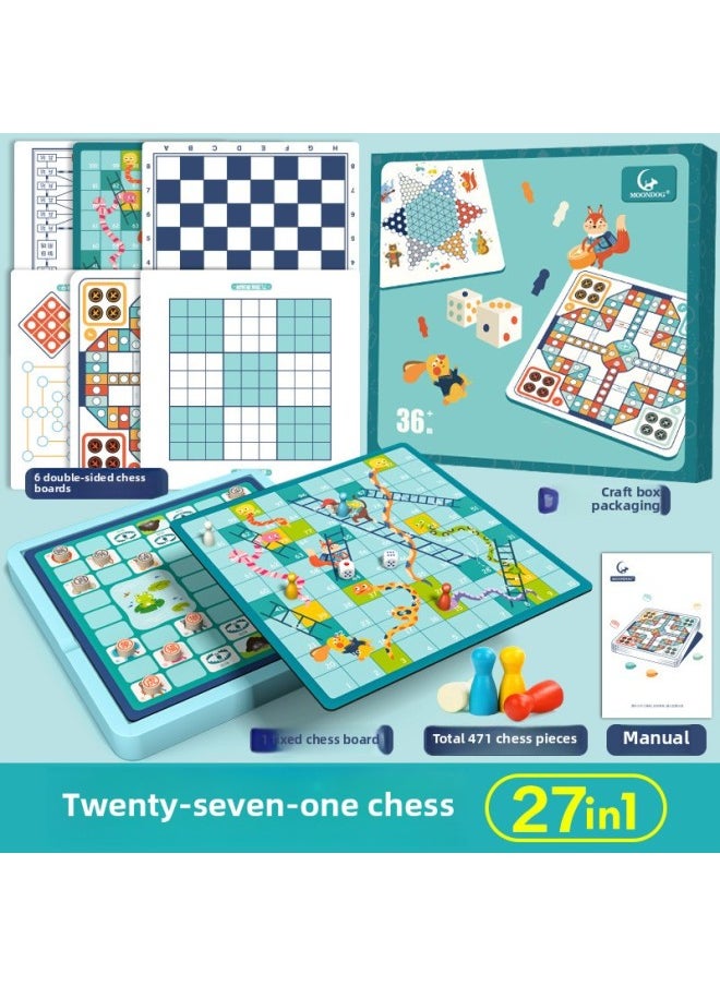 null - Flying Chess Checkers Gobang Colosseum Snake Chess Children's Toys Educational Two-in-One Student Multifunctional Game-Color:SY-27 In 1 (full Set Of Deluxe Edition Including 4/6/9 Jiugongge Solo Chess) Craft Box - Image 1