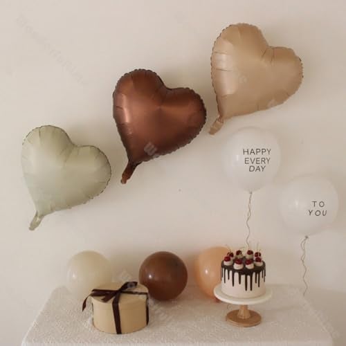 Atpata Funky Boho Theme Foil Balloons - White Sand, Nude Cream, Tan Brown Caramel Shades - Stars and Hearts Shape - for Weddings, Birthdays, Baby Showers, and Party Decorations (6pcs, Hearts) - Image 4