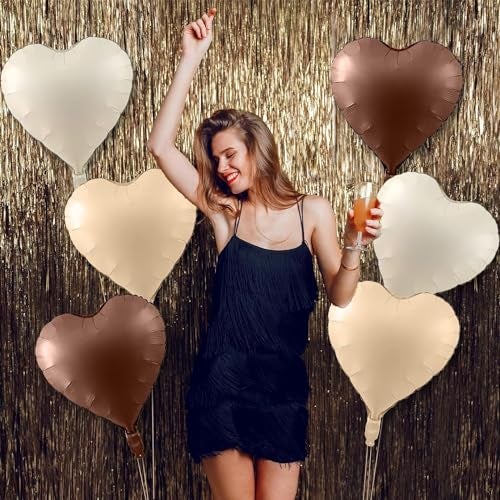 Atpata Funky Boho Theme Foil Balloons - White Sand, Nude Cream, Tan Brown Caramel Shades - Stars and Hearts Shape - for Weddings, Birthdays, Baby Showers, and Party Decorations (6pcs, Hearts) - Image 2