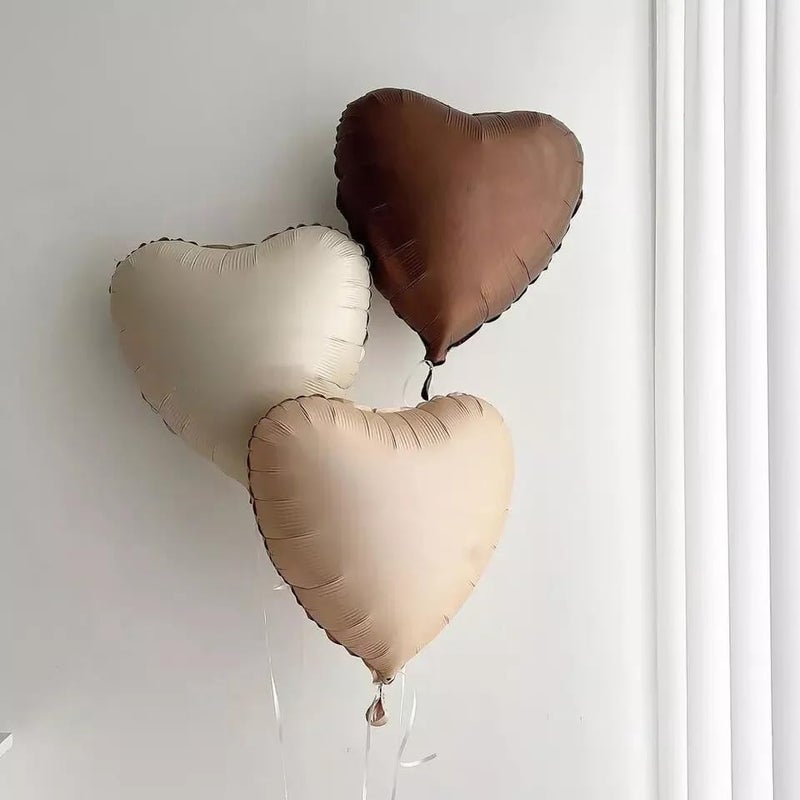 Atpata Funky Boho Theme Foil Balloons - White Sand, Nude Cream, Tan Brown Caramel Shades - Stars and Hearts Shape - for Weddings, Birthdays, Baby Showers, and Party Decorations (6pcs, Hearts) - Image 3