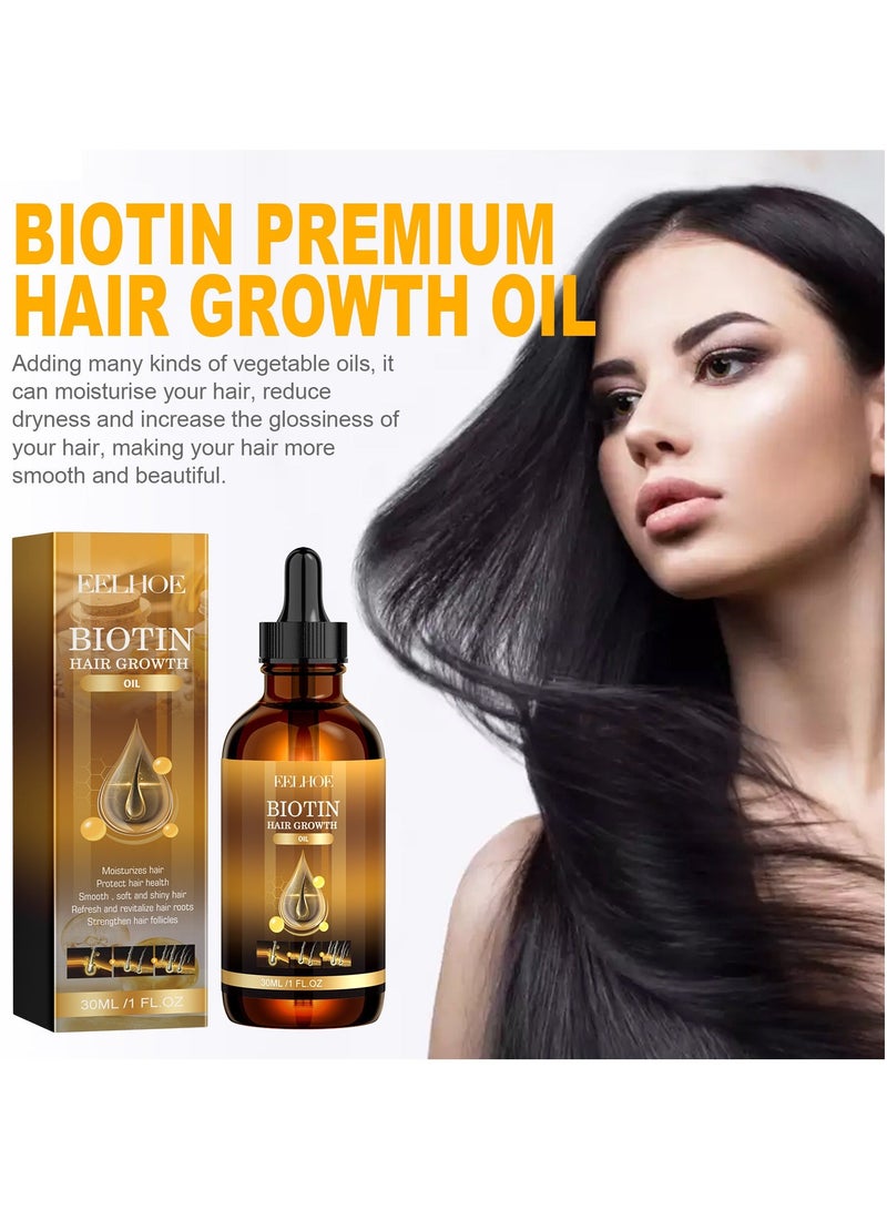 EELHOE 2-PACK Biotin Hair Care Oil,Deeply Moisturizes The Scalp, Repairs Damaged Hair And Makes It Smooth And Shiny 30ml*2 - Image 2