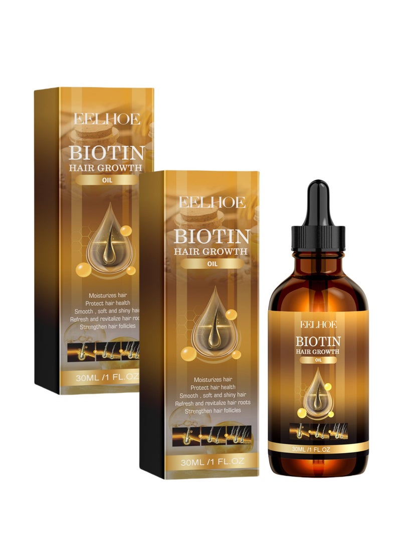 EELHOE 2-PACK Biotin Hair Care Oil,Deeply Moisturizes The Scalp, Repairs Damaged Hair And Makes It Smooth And Shiny 30ml*2 - Image 1
