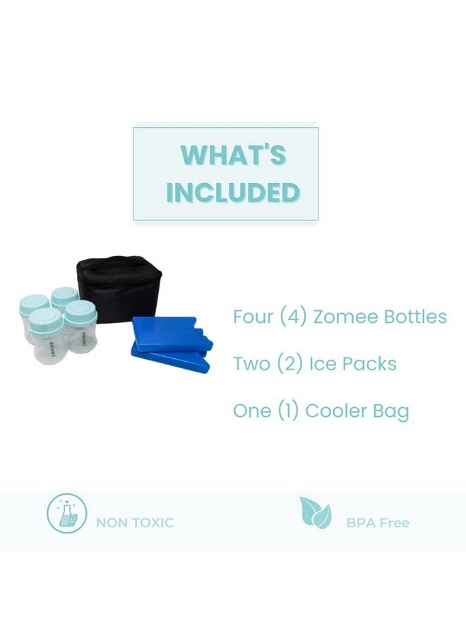 Zomee Zomee Breastmilk Baby Bottle Cooler Travel Bag - Insulated to Keep Milk Cold - Includes 2 Ice Packs and 4 Bottles - Perfect for Nursing Moms - Image 2