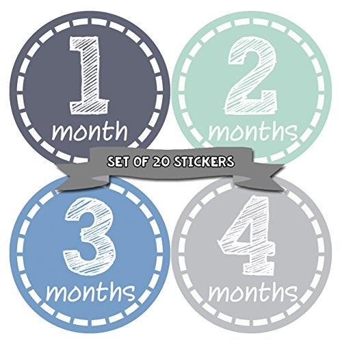 Months in Motion Baby Monthly Milestone Stickers - Newborn Boy Stickers (20 Count) - Image 1