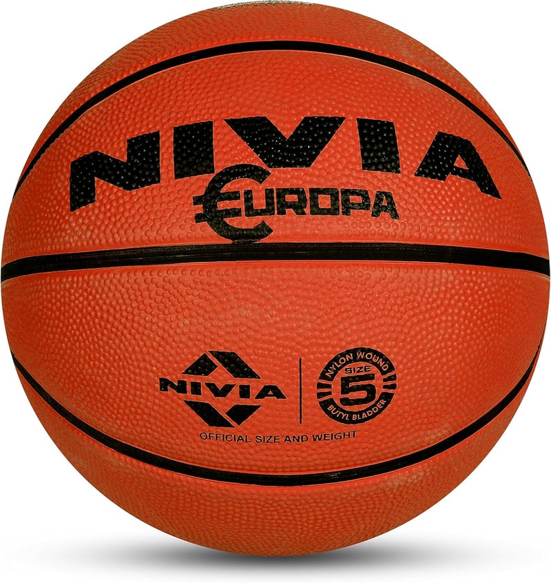 Nivia Europa Basketball, As per Basic Standard, 8 Panels, Molded Durable Rubber, Butyl Threadwounded Bladder, To Play on All Indoor & Outdoor Surfaces (Size - 5, Assorted) - Image 3