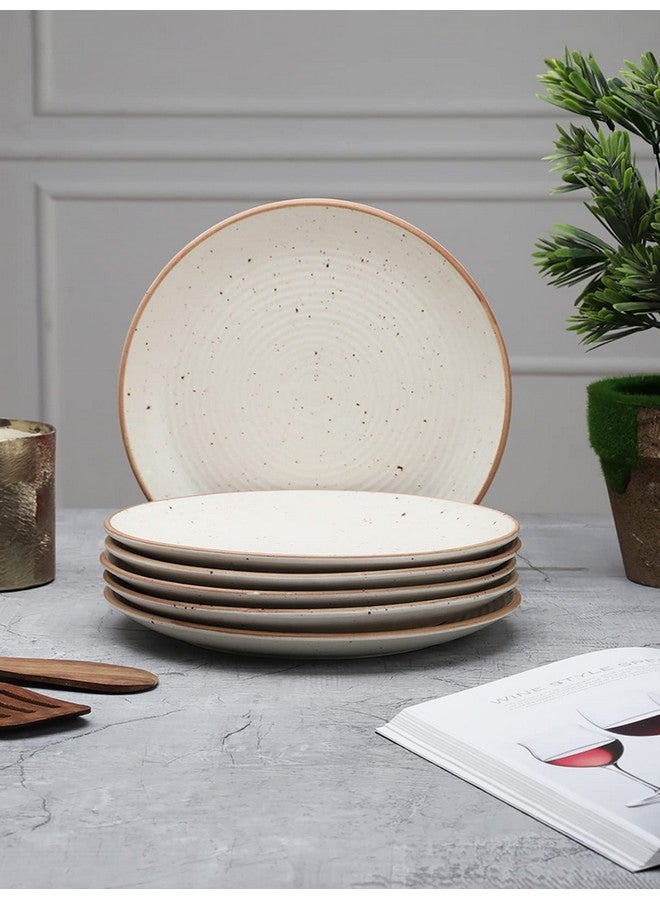 miah decor Handcrafted Handmade Ceramic Stoneware Ribbed Cream Matte Dinner Plates 10"-Set Of 6 Ceramic Plates For Dinner (Microwave & Dishwasher Safe)(MD-75A-AF) - Image 1