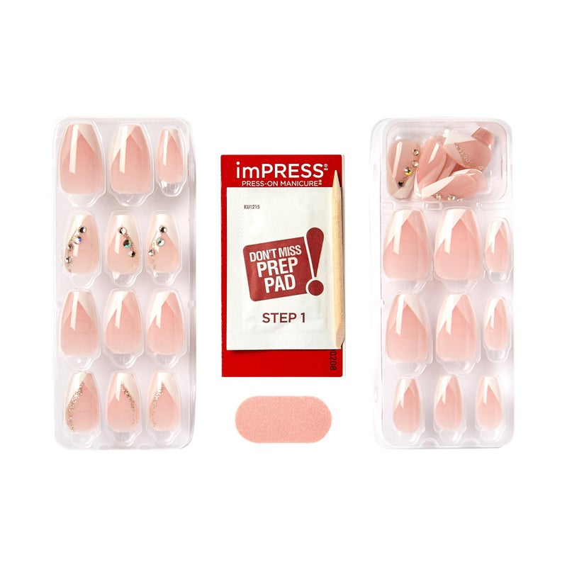 Impress KISS imPRESS No Glue Mani Press On Nails, French, 'Glimpse', White, Medium Size, Coffin Shape, Includes 30 Nails, Prep Pad, Instructions Sheet, 1 Manicure Stick, 1 Mini File - Image 4