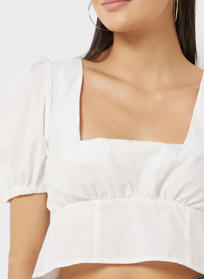 PUBLIC DESIRE Puff Sleeve Woven Tie Back Top