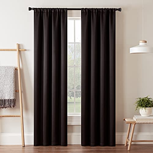 ECLIPSE Blackout Curtains for Bedroom-Darrell 37" x 63" Insulated Darkening Single Panel Rod Pocket Window Treatment Living Room, Black - Image 1