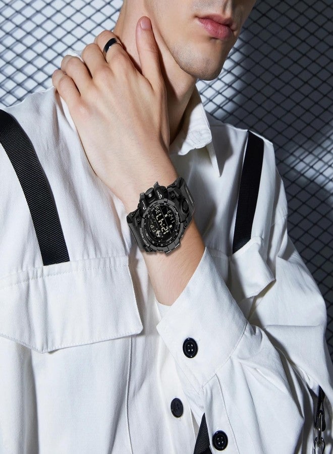 FANMIS Mens Military Multifunction Digital LED Watch Electronic Waterproof Alarm Quartz Sports Watch, C Black, Minimalist - Image 4