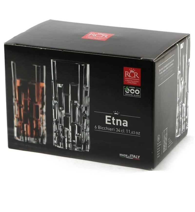 RCR Cristalleria Italiana ETNA Long Drink Crystal Water Juice Glass Tumbler, Set of 6 (340 ml,Italy Made) - Image 5