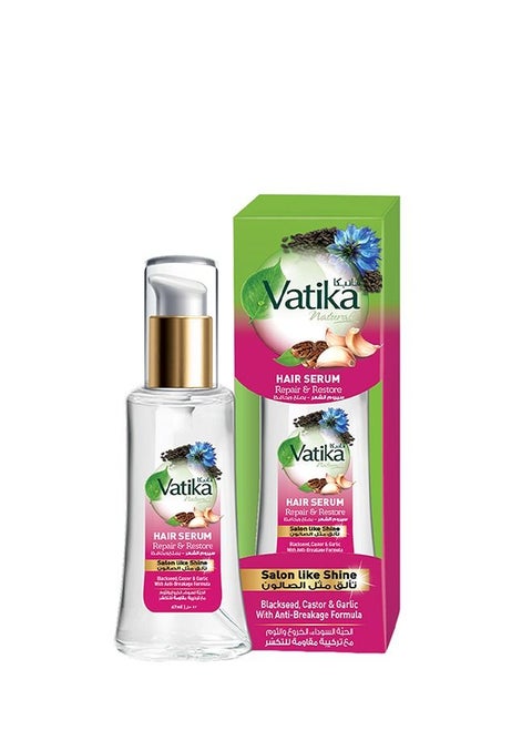 Vatika Naturals Repair & Restore Hair Serum| Black Seed, Castor & Garlic| Effortlessly Nourishes & Repairs| Promotes Anti-Breakage - 47 ml