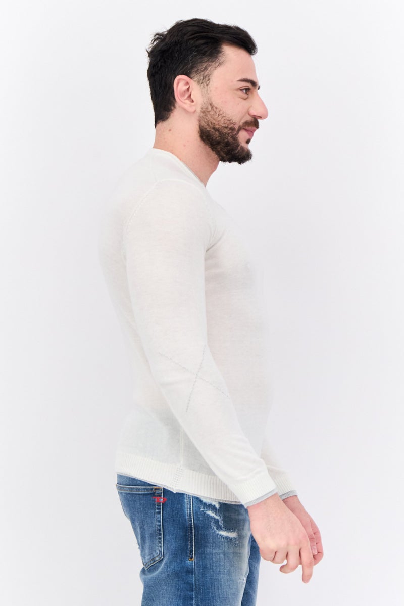 Sorbino Men Crew Neck Textured Long Sleeves Sweater, Cream - Image 2
