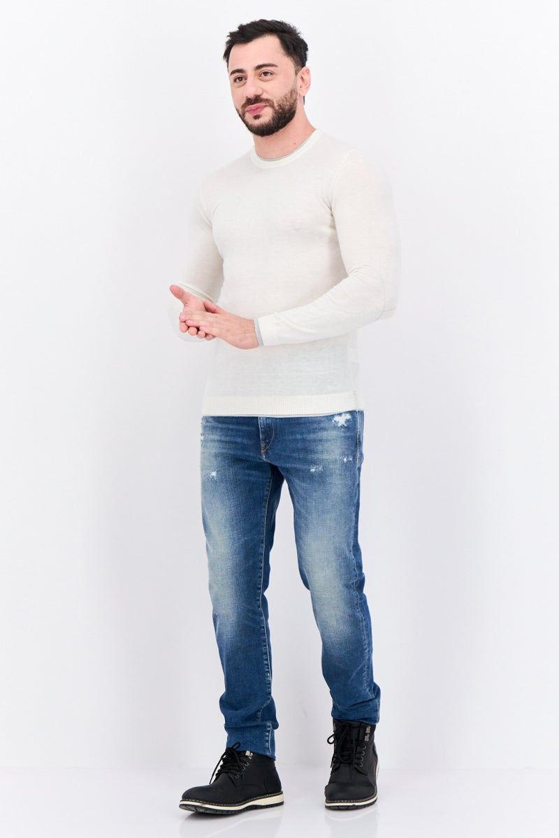 Sorbino Men Crew Neck Textured Long Sleeves Sweater, Cream - Image 4