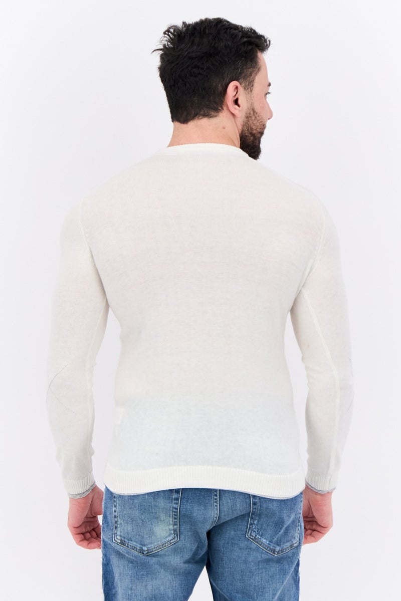 Sorbino Men Crew Neck Textured Long Sleeves Sweater, Cream - Image 3