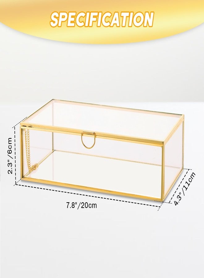 weyleity Vintage Gold Glass Jewelry Box 7.8 x 4.3 x 2.3 Inch | Vintage Clear Jewelry Keepsake Box, Large Golden Lidded Organizer Box with Lid, Gold Glass Photo Box Decorative Box - Image 2