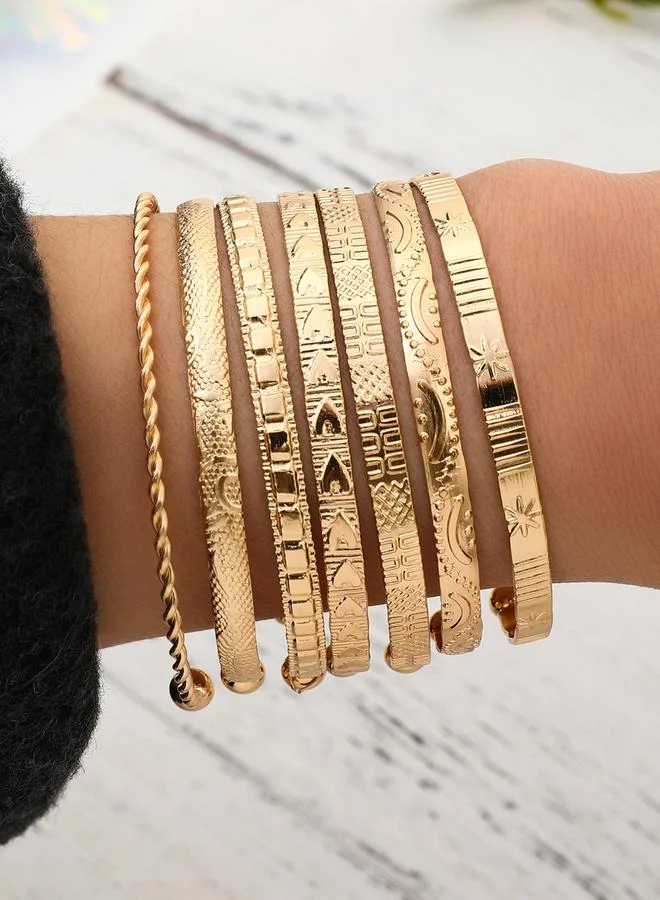 Take Two Take Two Set of 7 - Hammered Textured Cuff Bracelets