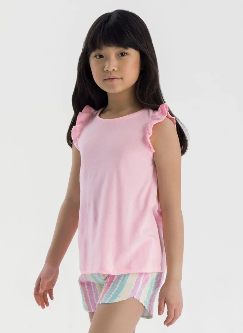 MINOTI Girls vest with frill shoulders pink