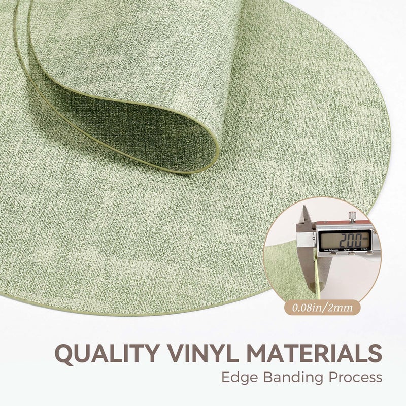 NCUE 13" Round Placemats Set of 6, Reversible Faux Leather Heat Resistant Table Mats, Waterproof Oilproof Wipeable Table Protective Placemats for Vinyl, Washable for Indoor & Outdoor Use (6, Light Green) - Image 5