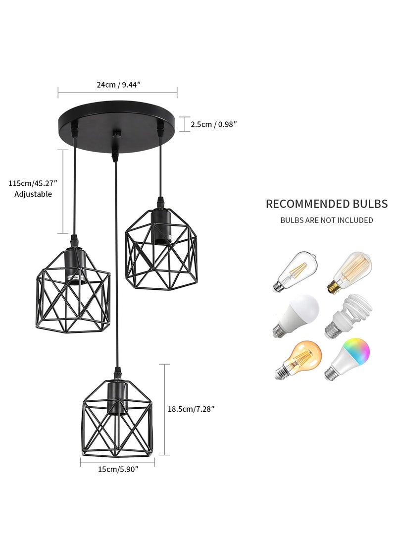 Comely Black 3 Lights Industrial Pendant Light with 120cm Adjustable Cable / Bulb Not Included  - Image 2