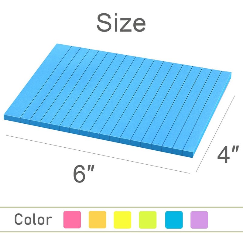 Vanpad Lined Sticky Notes 4X6 in Bright Ruled Stickies Colorful Super Sticking Power Memo Pads, 45 Sheets/pad, 6 Pads/Pack - Image 3
