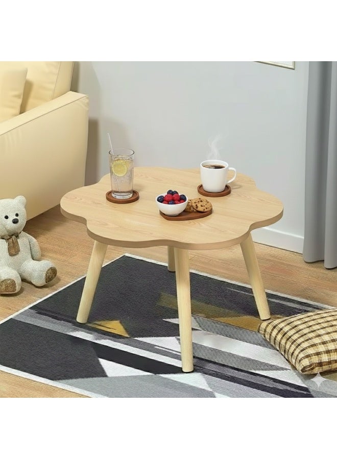 واو طاولة جانبية على شكل سحابة واو - طاولة جانبية وطاولة قهوة أنيقة من الخشب الصلب لغرفة المعيشة، وغرفة النوم، وغرفة الأطفال، والمساحات الصغيرة (لون خشب البلوط الفاتح) - Image 3