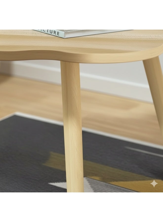 واو طاولة جانبية على شكل سحابة واو - طاولة جانبية وطاولة قهوة أنيقة من الخشب الصلب لغرفة المعيشة، وغرفة النوم، وغرفة الأطفال، والمساحات الصغيرة (لون خشب البلوط الفاتح) - Image 2