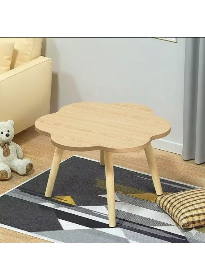 واو طاولة جانبية على شكل سحابة واو - طاولة جانبية وطاولة قهوة أنيقة من الخشب الصلب لغرفة المعيشة، وغرفة النوم، وغرفة الأطفال، والمساحات الصغيرة (لون خشب البلوط الفاتح) - Image 1