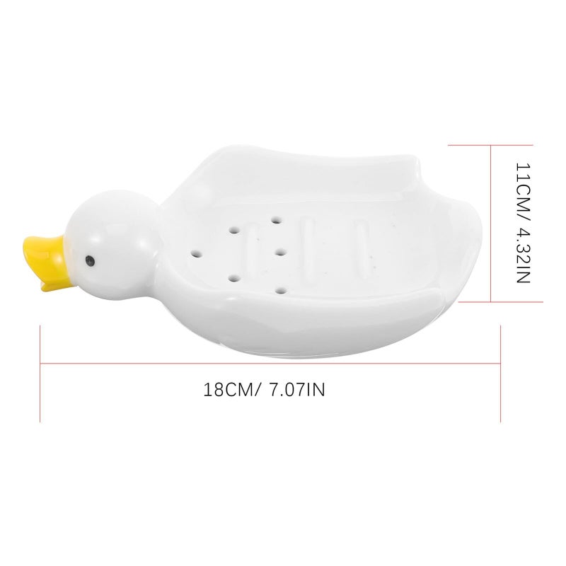 Adorable Duck Shape Ceramic Soap Dish With Self Draining Tray For Kitchen Bathroom - Image 3