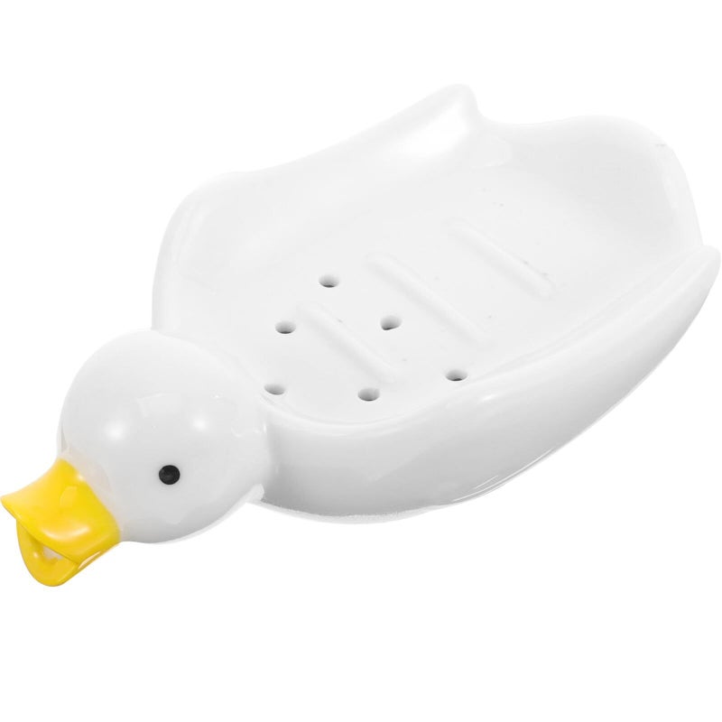Adorable Duck Shape Ceramic Soap Dish With Self Draining Tray For Kitchen Bathroom - Image 2