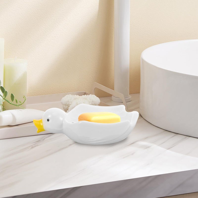 Adorable Duck Shape Ceramic Soap Dish With Self Draining Tray For Kitchen Bathroom - Image 5