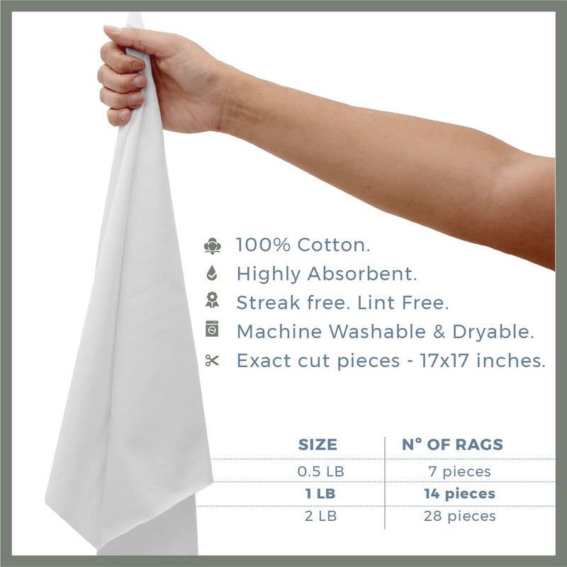 Valengo Fabrics VALENGO New Lint Free Rags 100% Cotton Cloth, Soft Tshirt Rags, Lint Free Cloth for Staining Wood, Cast Iron, Rags for Cleaning, Dusting, Polishing, Painting Art, Bag of 14 Rags 17”x17”- (Pack of 14) - Image 2