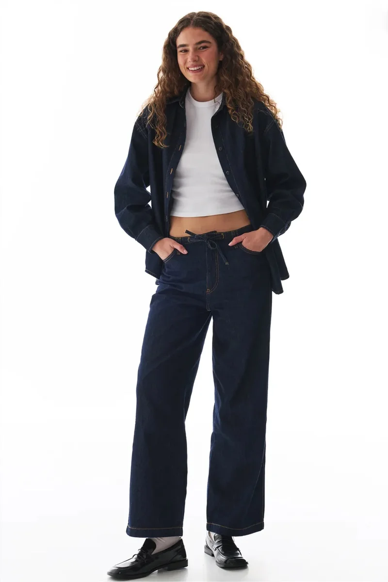 Penti Dark Blue Denim PENTI Denim Straight-Leg Trousers for Women | Best Price UAE