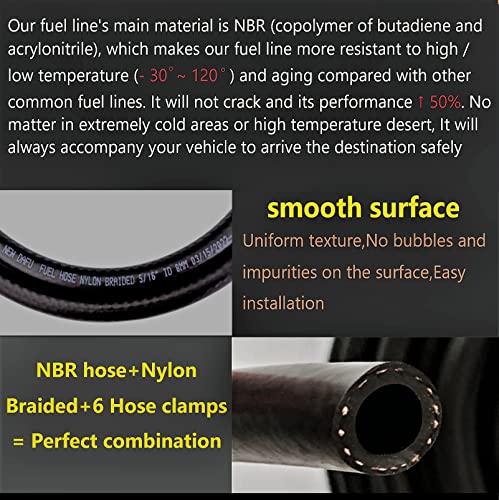 NEW DAFU 5/16 Inch 8mm ID NBR Nylon Braided Fuel Line Set,5 Ft.＋6 Pcs 1/2 Inch ID Hose Clamps,For Motorcycle Kawasaki Kohler Briggs Stratton Small Engines,Boat Marine Outboard Gas Diesel Petrol - Image 4