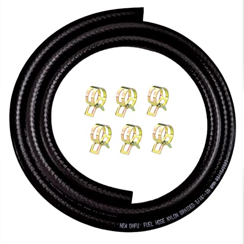NEW DAFU 5/16 Inch 8mm ID NBR Nylon Braided Fuel Line Set,5 Ft.＋6 Pcs 1/2 Inch ID Hose Clamps,For Motorcycle Kawasaki Kohler Briggs Stratton Small Engines,Boat Marine Outboard Gas Diesel Petrol - Image 1