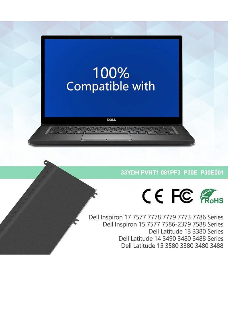 Generic 33YDH Battery for Dell 15 7577 17 7773 7778 7779 7786 Latitude 13 3380 14 3490 3580 3590 G3 3579 G3 3779 G5 G5 1 5 5588 7 G7 7588 Vostro 7570 Shintec 7580 P30E P30E001 P72 15.2V-56W  - Image 3