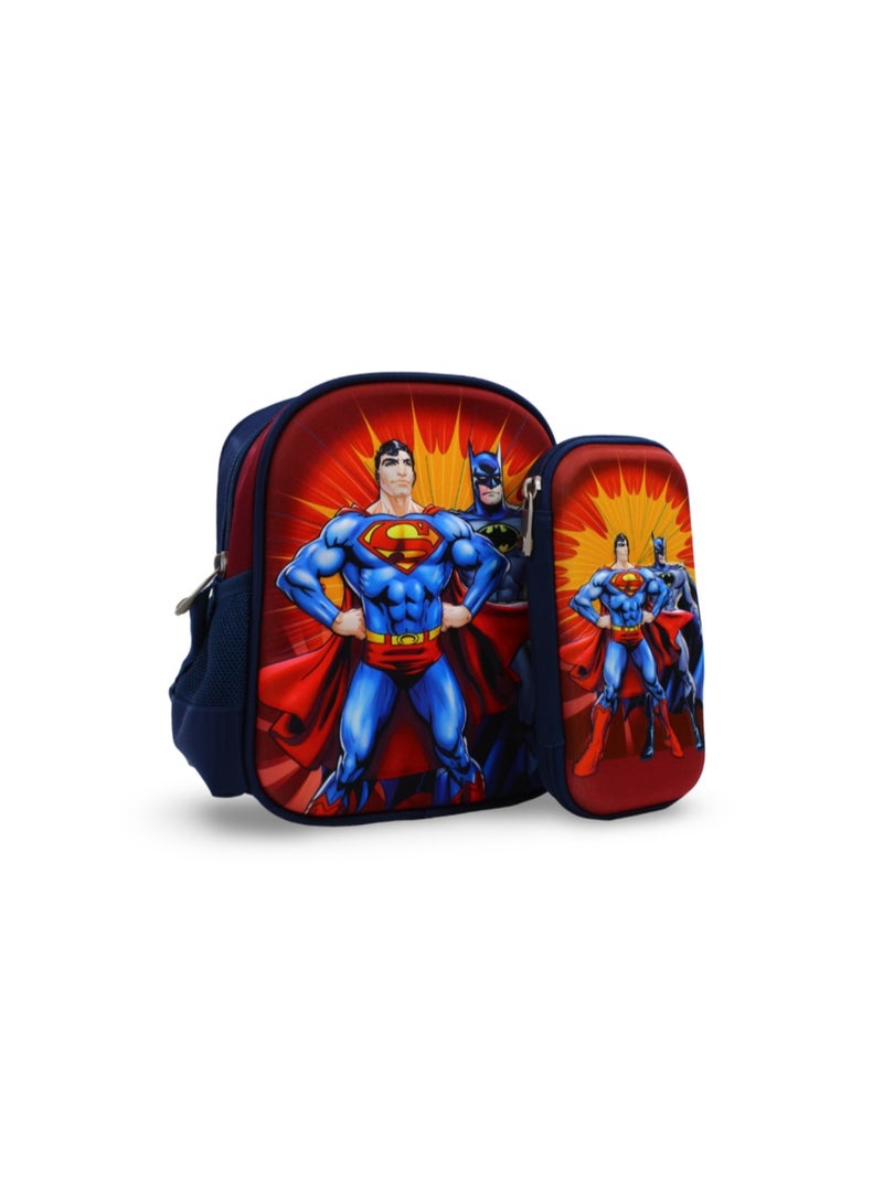 BZ Batman & Super-Man (Lunch Bag + Pencil Case) – Burgundy & Navy - Image 1