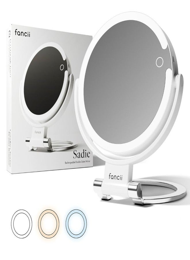 Fancii Travel Magnifying Mirror 10x /1x with Lights, Rechargeable | 9-Inch Extra Large LED Lighted Makeup Mirror, Folding Double Sided Portable Vanity Mirror, 3 Light Settings, Touch Sensor (Sadie) - Image 1